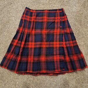 Red and Blue Wool Kilt Skirt